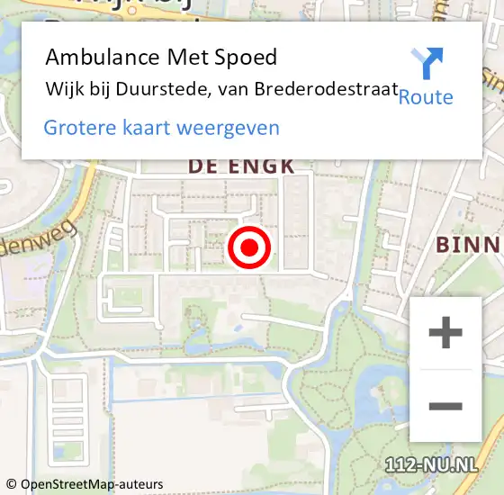 Locatie op kaart van de 112 melding: Ambulance Met Spoed Naar Wijk bij Duurstede, van Brederodestraat op 24 mei 2018 15:37