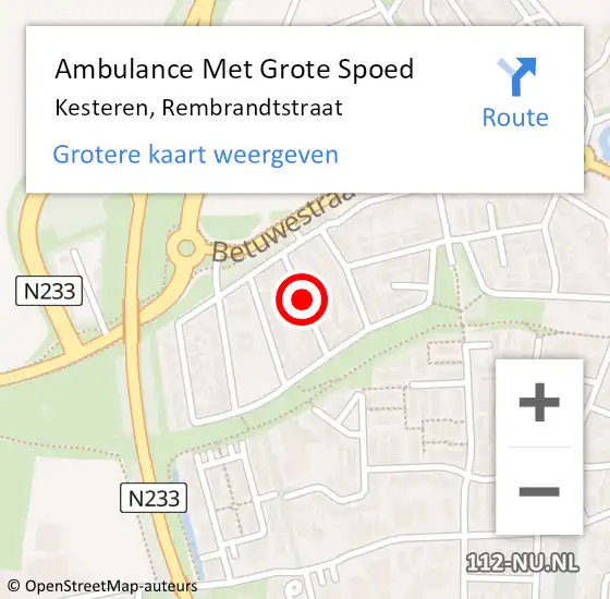 Locatie op kaart van de 112 melding: Ambulance Met Grote Spoed Naar Kesteren, Rembrandtstraat op 24 mei 2018 17:24