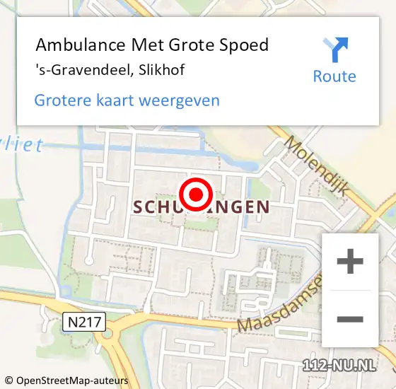 Locatie op kaart van de 112 melding: Ambulance Met Grote Spoed Naar 's-Gravendeel, Slikhof op 24 mei 2018 17:45