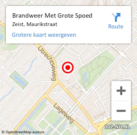 Locatie op kaart van de 112 melding: Brandweer Met Grote Spoed Naar Zeist, Maurikstraat op 24 mei 2018 21:05