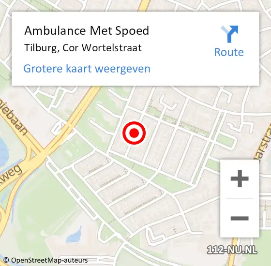 Locatie op kaart van de 112 melding: Ambulance Met Spoed Naar Tilburg, Cor Wortelstraat op 24 mei 2018 21:38