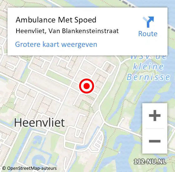 Locatie op kaart van de 112 melding: Ambulance Met Spoed Naar Heenvliet, Van Blankensteinstraat op 24 mei 2018 21:40