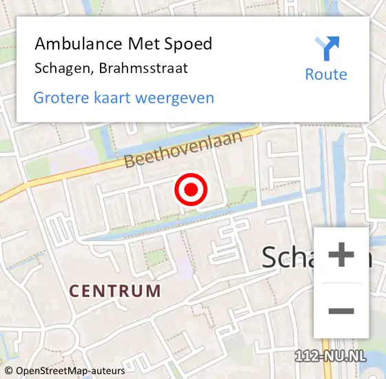 Locatie op kaart van de 112 melding: Ambulance Met Spoed Naar Schagen, Brahmsstraat op 25 mei 2018 04:07