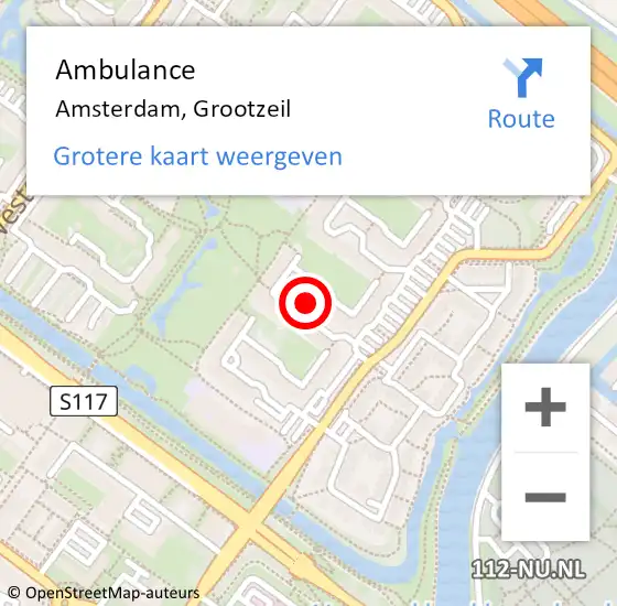 Locatie op kaart van de 112 melding: Ambulance Amsterdam, Grootzeil op 25 mei 2018 06:52
