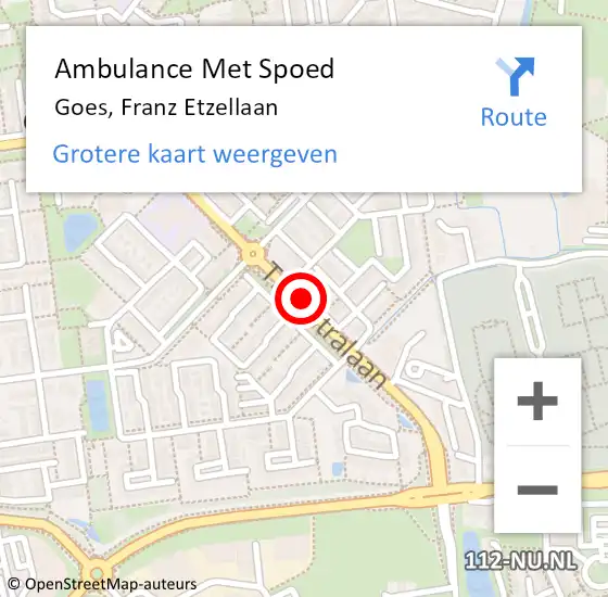 Locatie op kaart van de 112 melding: Ambulance Met Spoed Naar Goes, Franz Etzellaan op 25 mei 2018 07:30