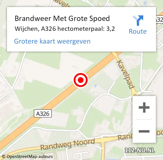 Locatie op kaart van de 112 melding: Brandweer Met Grote Spoed Naar Wijchen, A326 hectometerpaal: 4,5 op 25 mei 2018 07:54