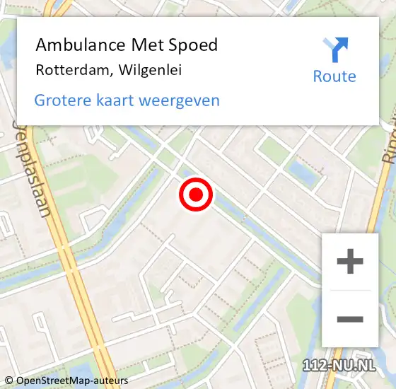 Locatie op kaart van de 112 melding: Ambulance Met Spoed Naar Rotterdam, Wilgenlei op 25 mei 2018 08:58