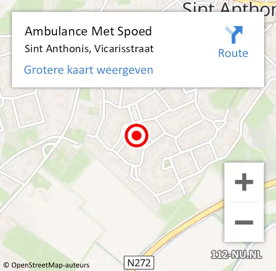 Locatie op kaart van de 112 melding: Ambulance Met Spoed Naar Sint Anthonis, Vicarisstraat op 25 mei 2018 09:06