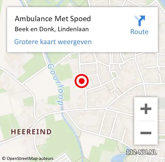 Locatie op kaart van de 112 melding: Ambulance Met Spoed Naar Beek en Donk, Lindenlaan op 25 mei 2018 09:14