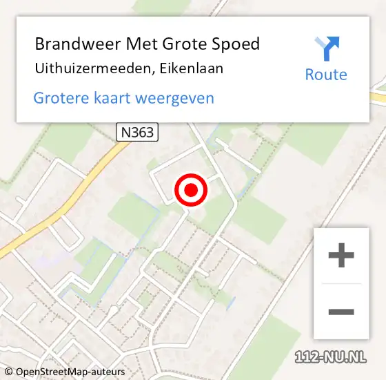 Locatie op kaart van de 112 melding: Brandweer Met Grote Spoed Naar Uithuizermeeden, Eikenlaan op 25 mei 2018 09:14