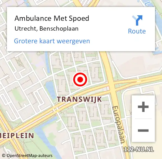 Locatie op kaart van de 112 melding: Ambulance Met Spoed Naar Utrecht, Benschoplaan op 25 mei 2018 09:37