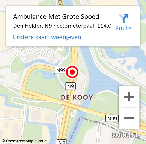 Locatie op kaart van de 112 melding: Ambulance Met Grote Spoed Naar Den Helder, N9 hectometerpaal: 114,0 op 25 mei 2018 10:05