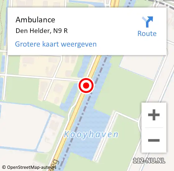 Locatie op kaart van de 112 melding: Ambulance Den Helder, N9 op 25 mei 2018 10:05