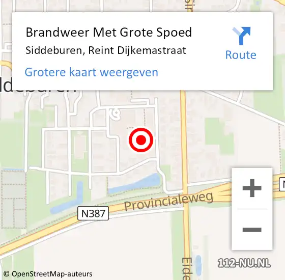 Locatie op kaart van de 112 melding: Brandweer Met Grote Spoed Naar Siddeburen, Reint Dijkemastraat op 25 mei 2018 10:11