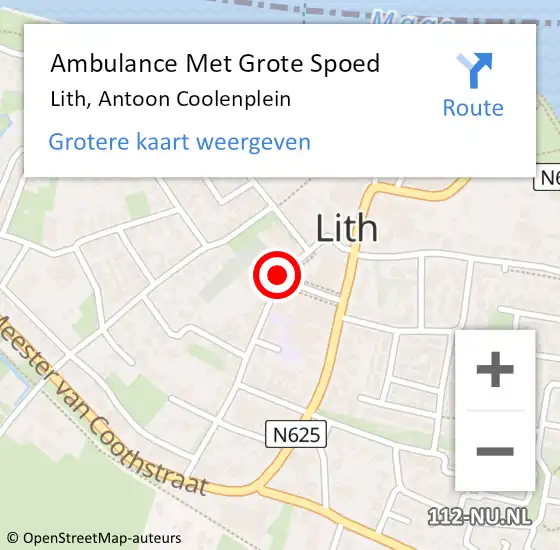 Locatie op kaart van de 112 melding: Ambulance Met Grote Spoed Naar Lith, Antoon Coolenplein op 25 mei 2018 10:15