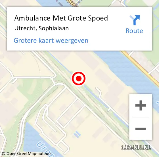 Locatie op kaart van de 112 melding: Ambulance Met Grote Spoed Naar Utrecht, Sophialaan op 25 mei 2018 10:20