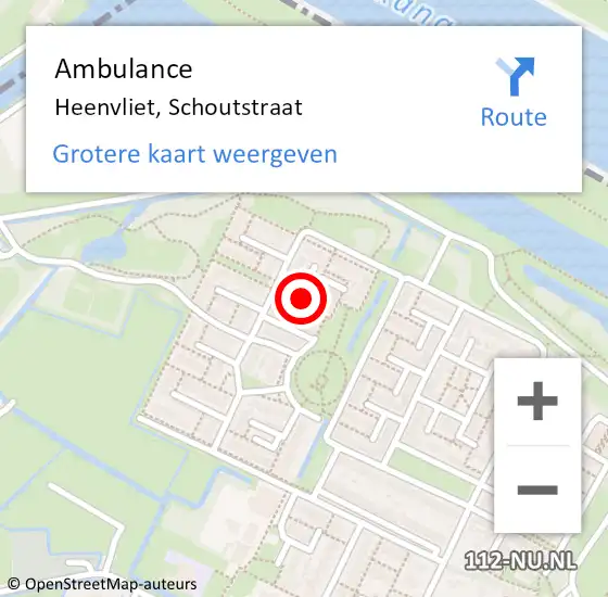 Locatie op kaart van de 112 melding: Ambulance Heenvliet, Schoutstraat op 25 mei 2018 12:37