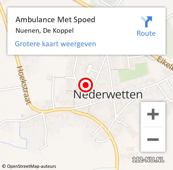 Locatie op kaart van de 112 melding: Ambulance Met Spoed Naar Nuenen, De Koppel op 25 mei 2018 13:12