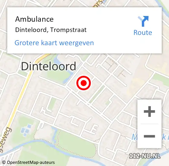 Locatie op kaart van de 112 melding: Ambulance Dinteloord, Trompstraat op 25 mei 2018 13:21