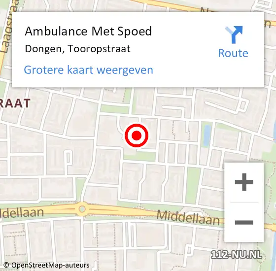 Locatie op kaart van de 112 melding: Ambulance Met Spoed Naar Dongen, Tooropstraat op 25 mei 2018 13:48