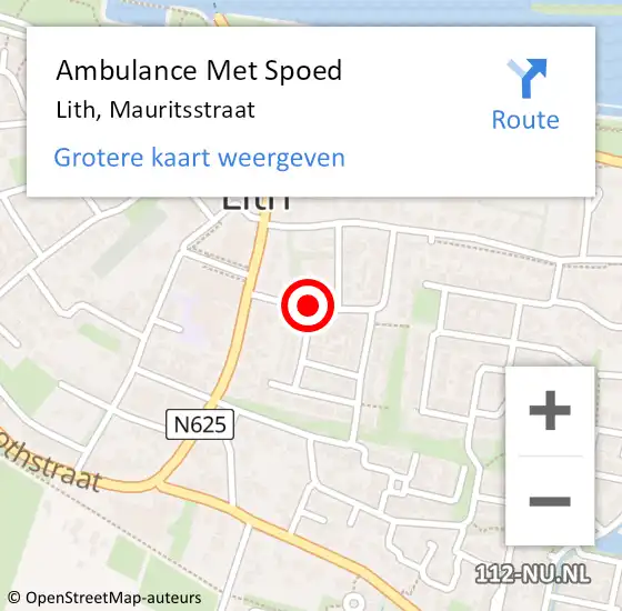 Locatie op kaart van de 112 melding: Ambulance Met Spoed Naar Lith, Mauritsstraat op 25 mei 2018 14:40