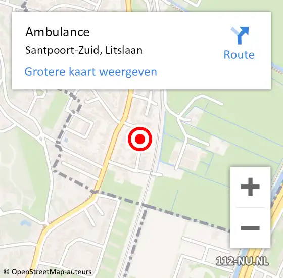 Locatie op kaart van de 112 melding: Ambulance Santpoort-Zuid, Litslaan op 25 mei 2018 14:45