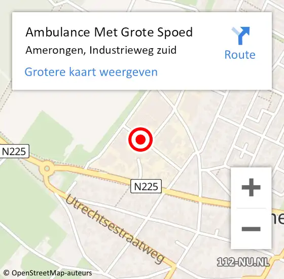 Locatie op kaart van de 112 melding: Ambulance Met Grote Spoed Naar Amerongen, Industrieweg zuid op 25 mei 2018 14:46