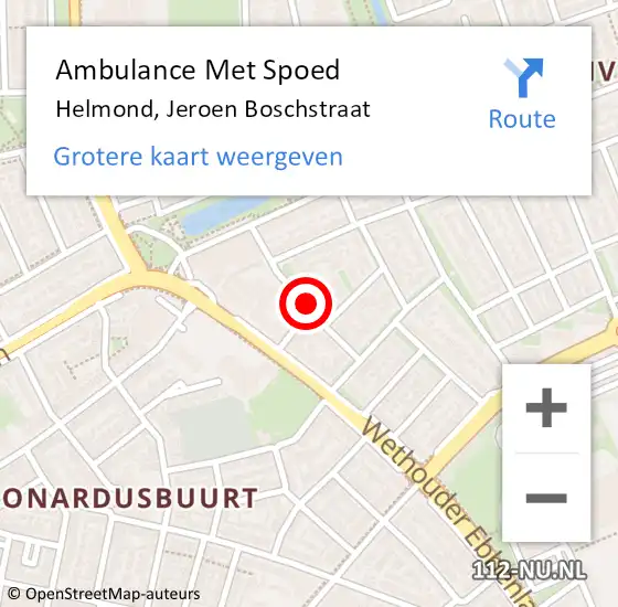 Locatie op kaart van de 112 melding: Ambulance Met Spoed Naar Helmond, Jeroen Boschstraat op 25 mei 2018 18:30