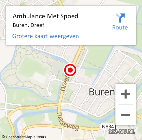 Locatie op kaart van de 112 melding: Ambulance Met Spoed Naar Buren, Dreef op 25 mei 2018 18:47