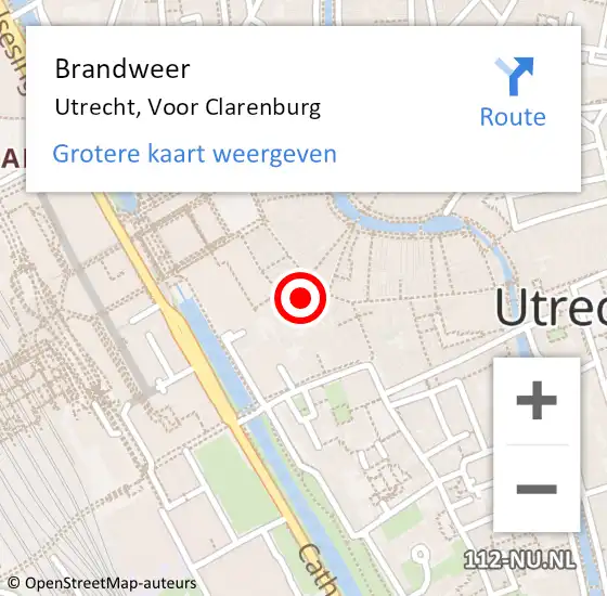 Locatie op kaart van de 112 melding: Brandweer Utrecht, Voor Clarenburg op 25 mei 2018 20:01