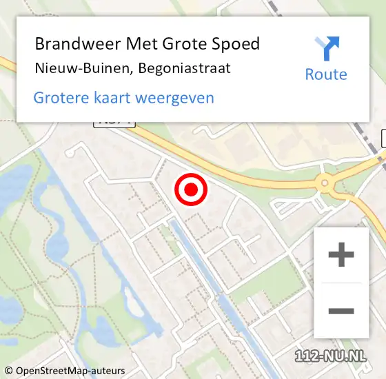 Locatie op kaart van de 112 melding: Brandweer Met Grote Spoed Naar Nieuw-Buinen, Begoniastraat op 25 februari 2014 16:43