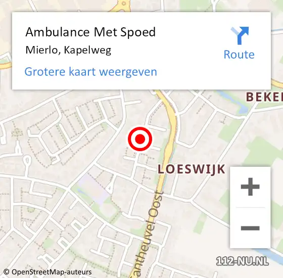 Locatie op kaart van de 112 melding: Ambulance Met Spoed Naar Mierlo, Kapelweg op 25 mei 2018 21:50