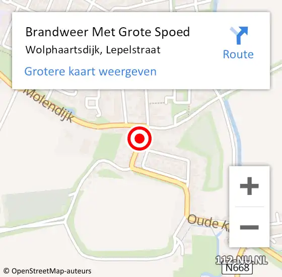 Locatie op kaart van de 112 melding: Brandweer Met Grote Spoed Naar Wolphaartsdijk, Lepelstraat op 25 mei 2018 23:14