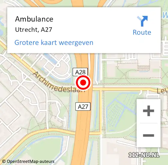 Locatie op kaart van de 112 melding: Ambulance Utrecht, A27 op 25 mei 2018 23:24