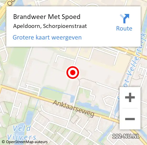 Locatie op kaart van de 112 melding: Brandweer Met Spoed Naar Apeldoorn, Schorpioenstraat op 25 mei 2018 23:25