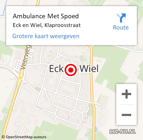 Locatie op kaart van de 112 melding: Ambulance Met Spoed Naar Eck en Wiel, Klaproosstraat op 25 mei 2018 23:57