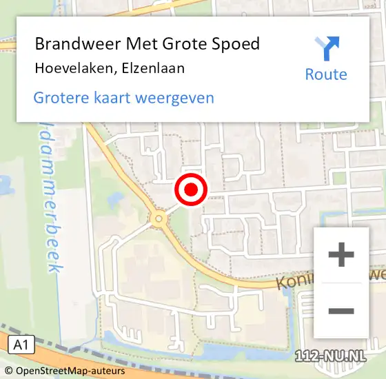 Locatie op kaart van de 112 melding: Brandweer Met Grote Spoed Naar Hoevelaken, Elzenlaan op 26 mei 2018 06:12