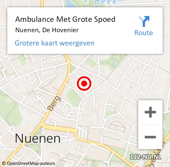 Locatie op kaart van de 112 melding: Ambulance Met Grote Spoed Naar Nuenen, De Hovenier op 26 mei 2018 06:49