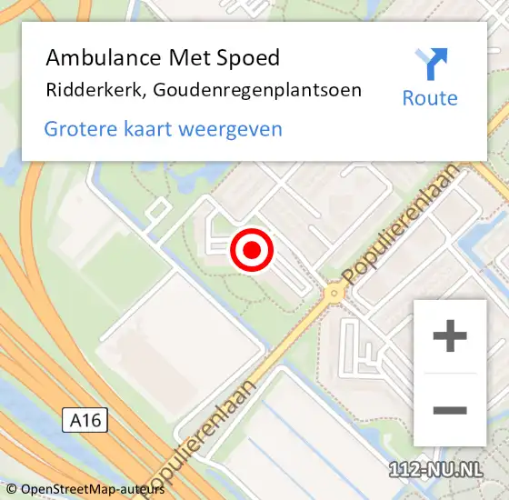 Locatie op kaart van de 112 melding: Ambulance Met Spoed Naar Ridderkerk, Goudenregenplantsoen op 26 mei 2018 08:26