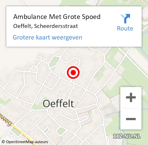 Locatie op kaart van de 112 melding: Ambulance Met Grote Spoed Naar Oeffelt, Scheerdersstraat op 26 mei 2018 08:41