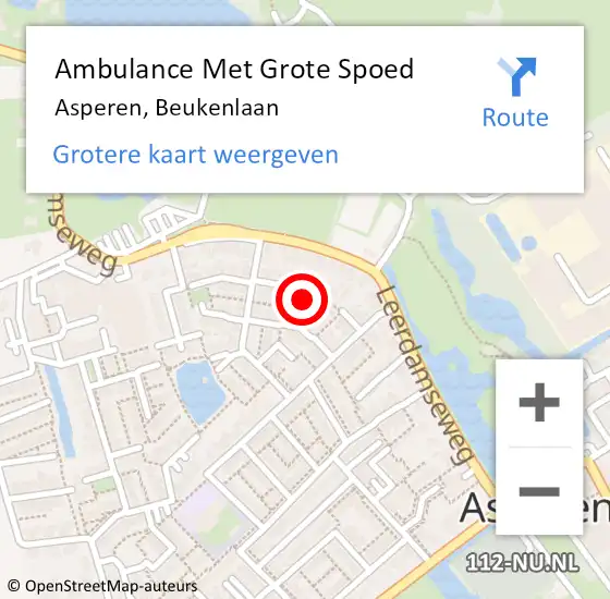 Locatie op kaart van de 112 melding: Ambulance Met Grote Spoed Naar Asperen, Beukenlaan op 26 mei 2018 10:45