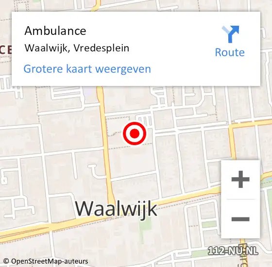 Locatie op kaart van de 112 melding: Ambulance Waalwijk, Vredesplein op 26 mei 2018 12:29
