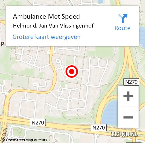 Locatie op kaart van de 112 melding: Ambulance Met Spoed Naar Helmond, Jan Van Vlissingenhof op 26 mei 2018 13:33