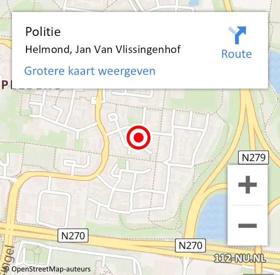 Locatie op kaart van de 112 melding: Politie Helmond, Jan Van Vlissingenhof op 26 mei 2018 13:36