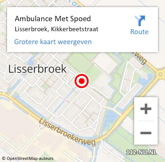 Locatie op kaart van de 112 melding: Ambulance Met Spoed Naar Lisserbroek, Kikkerbeetstraat op 26 mei 2018 13:38