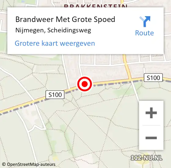Locatie op kaart van de 112 melding: Brandweer Met Grote Spoed Naar Nijmegen, Scheidingsweg op 26 mei 2018 13:49