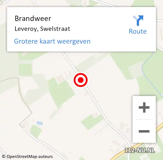 Locatie op kaart van de 112 melding: Brandweer Leveroy, Swelstraat op 26 mei 2018 14:32