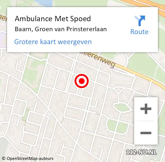 Locatie op kaart van de 112 melding: Ambulance Met Spoed Naar Baarn, Groen van Prinstererlaan op 26 mei 2018 14:50