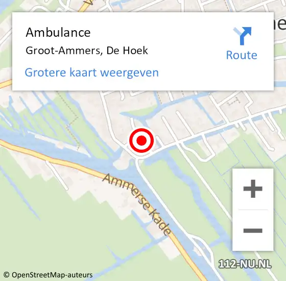 Locatie op kaart van de 112 melding: Ambulance Groot-Ammers, De Hoek op 26 mei 2018 14:52