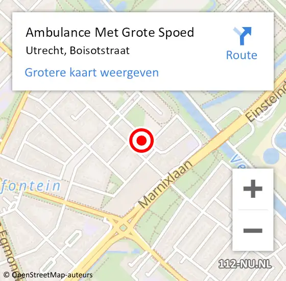 Locatie op kaart van de 112 melding: Ambulance Met Grote Spoed Naar Utrecht, Boisotstraat op 26 mei 2018 15:22